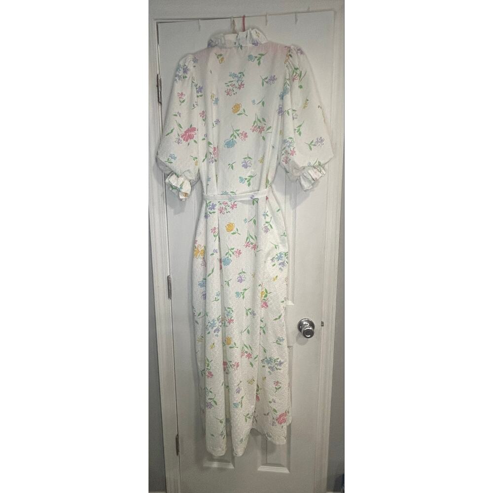 Vintage 70s Miss Elaine Floral Wrap Robe Maxi Dress Ruffle Cottagecore Large - Picture 11 of 11